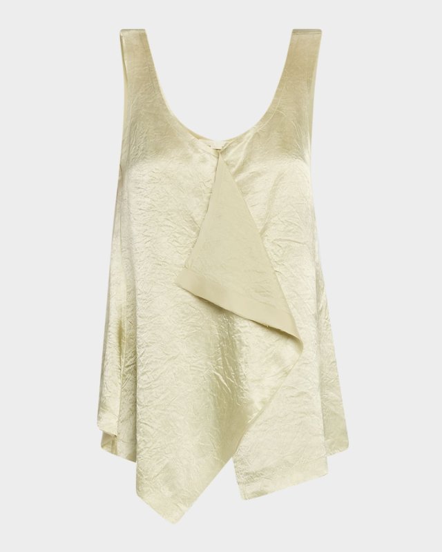Overlap Crinkle Satin Tank Top